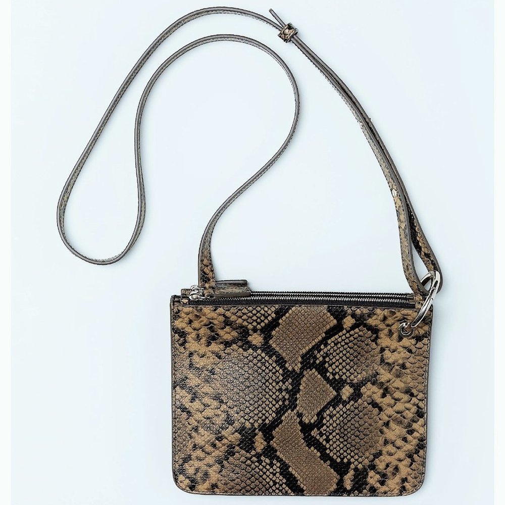H&M PREMIUM LEATHER SLIM CROSSBODY NATURAL SNAKE PYTHON HANDBAG 8 x 9 OS NWT
